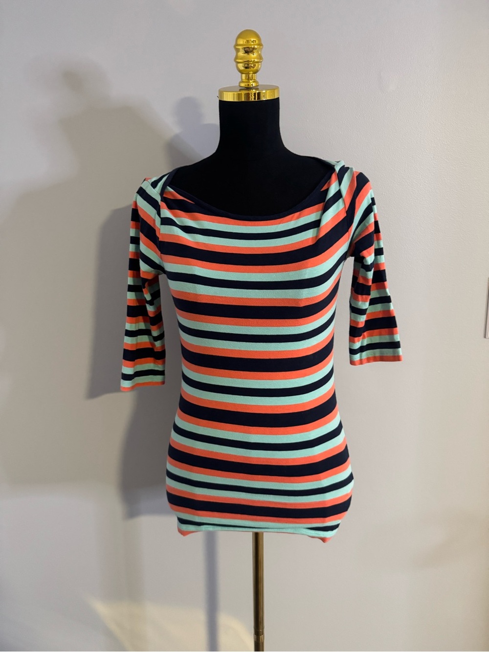 French Connection Boatneck Three Color Horizontal Stripe Pattern Top Size Small